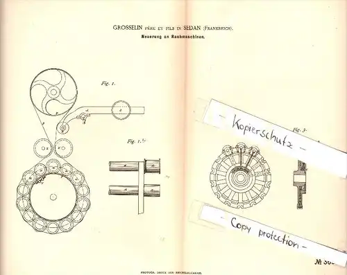 Original Patent - Grosselin pere et Fils à Sedan , 1886 , Innovation dans les machines de tissu !!!