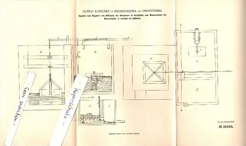 Original Patent - Gustav Rostosky in Niederschlema b. Oberschlema , 1886 , Apparat für Abwasser , Bad Schlema !!!