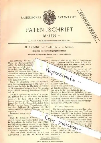 Original Patent - H. Lyding in Vacha a.d. Werra , 1888 , Kornreinigungsmaschine , Agrar , Landwirtschaft !!!