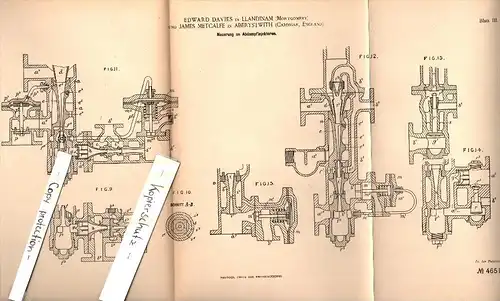 Original Patent - E. Davies in Llandinam / Llanidloes and James Metcalfe in Aberystwyth , 1888 , steam injectors , pump