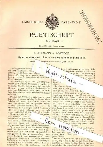 Original Patent - A. Altmann in Rostock in Mecklenburg , 1891, Spazierstock mit Spurmesser für Gleise , Eisenbahn , Spur