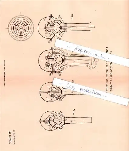 Original Patent - Franz Manoschek in Wien , 1889 , Regenerativgaslampe , Gas-Bereitung und  -Beleuchtung !!!