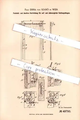 Original Patent - Emma von Szabo in Wien , 1889 , Vorrichtung für Vorhänge , Haushalt !!!