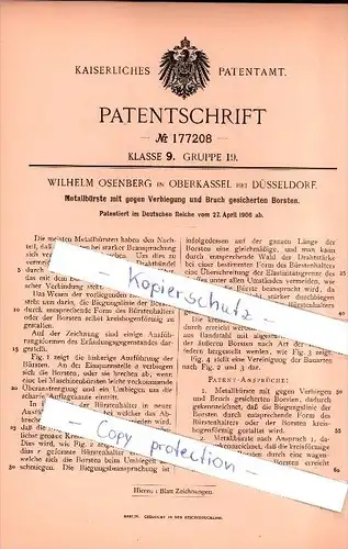 Original Patent - Wilhelm Osenberg in Oberkassel b. Düsseldorf , 1906 , Metallbürste !!!