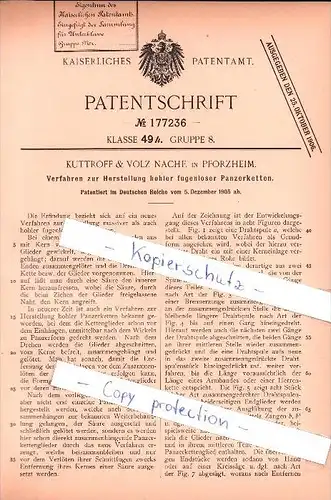 Original Patent - Kuttroff & Volz in Pforzheim , 1905 , Herstellung von Panzerketten , Ketten !!!