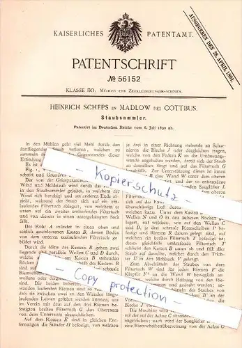Original Patent - Heinrich Scheps in Madlow bei Cottbus , 1890 , Staubsammler , Mühle , Windmühle !!!