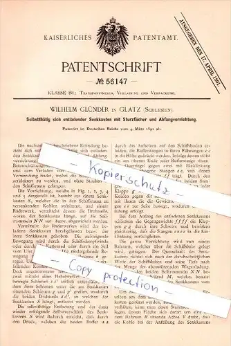 Original Patent - Wilhelm Glünder in Glatz / Klodzko , Schlesien , 1890 ,  Verladung und Verpackung !!!