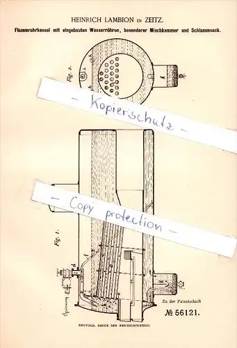 Original Patent - Heinrich Lambion in Zeitz , 1890 , Dampfkessel nebst Ausrüstung !!!