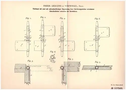Original Patent - Friedr. Liedgens in Vohwinkel b. Wuppertal , 1899 , Türband , Schlosserei , Türenbau !!!