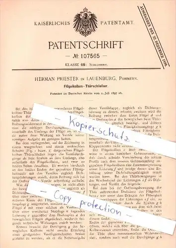 Original Patent - Herman Priester in Lauenburg / Lebork , Pommern , 1897 , Türschliesser , Schlosserei !!!