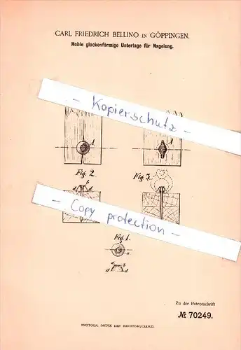 Original Patent - Carl Friedrich Bellino in Göppingen , 1892 , Holz - Bearbeitung , Geräthe und Maschinen !!!