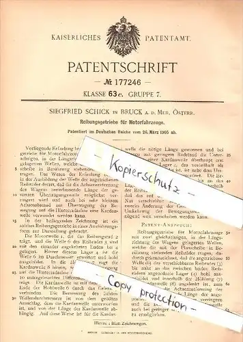 Original Patent - Siegfried Schick in Bruck an der Mur , 1905 , Getriebe für Motorfahrzeuge , Automobile , Österreich !!