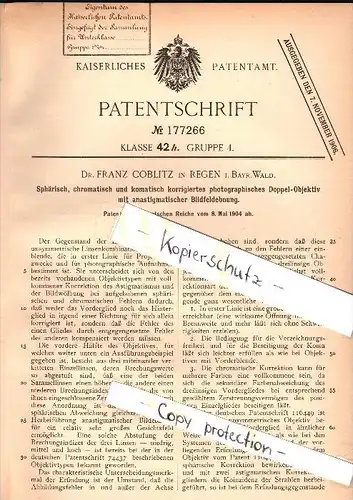 Original Patent -  Dr. Franz Coblitz in Regen im bayerischen Wald , 1904 , Doppel - Objektiv , Photographie , Fotografie