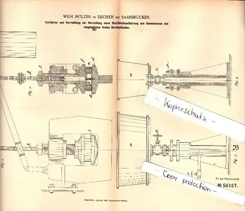 Original Patent - W. Holzer in Dechen / Saarland ,1890, Stopfbüchsenliderung , Maschinenbau , Neunkirchen , Saarbrücken