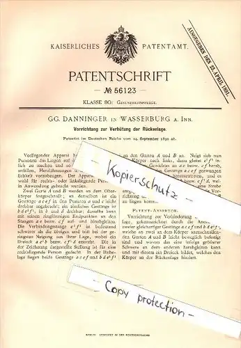 Original Patent - G. Danninger in Wasserburg am Inn , 1890 , Rücken - Vorrichtung , Therapie , Arzt , Kur !!!