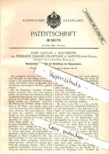 Original Patent -F. Crawford in Barton upon Irwell ,1890, mechanical loom, weaving , J. Farran in Manchester , Lancaster