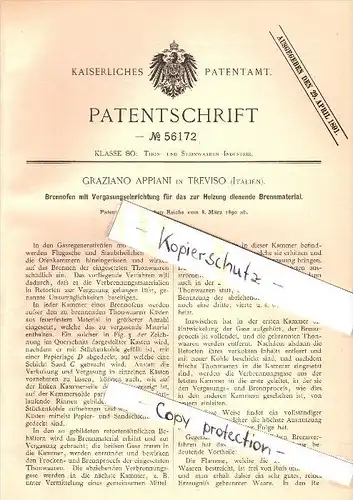 Original Patent - Graziano Appiani in Treviso , Italia , 1890 , Kiln gassificatore, mattoni, argilla !!!