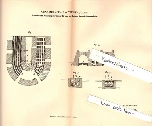 Original Patent - Graziano Appiani in Treviso , Italia , 1890 , Kiln gassificatore, mattoni, argilla !!!