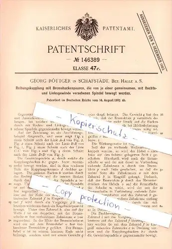 Original Patent - Georg Röttger in Schafstädt b. Halle , 1902 , Reibungskupplung mit Bremsbackenpaaren!!!