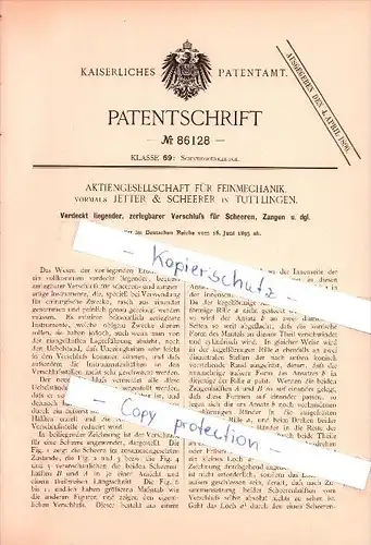 Original Patent - Jetter & Scheerer in Tuttlingen , 1895 ,  Verschluß für Scheeren, Zangen !!!