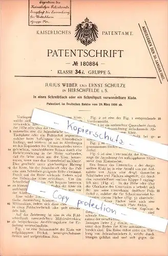 Original Patent - Julius Weber und Ernst Schulze in Hirschfelde b. Zittau ,1906 , in Schreibtisch verwandelbare Kiste!!!