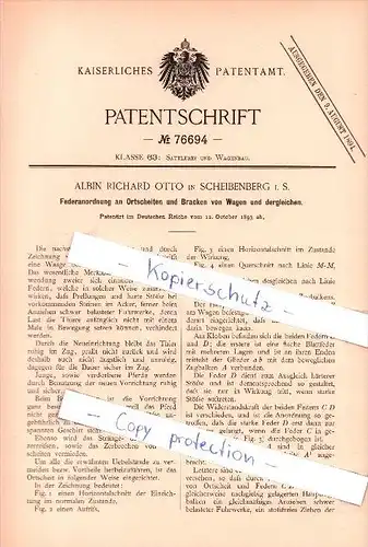 Original Patent - A.R. Otto in Scheibenberg i. S. , 1893 ,  Federanordnung an Ortscheiten , Wagenbau !!!