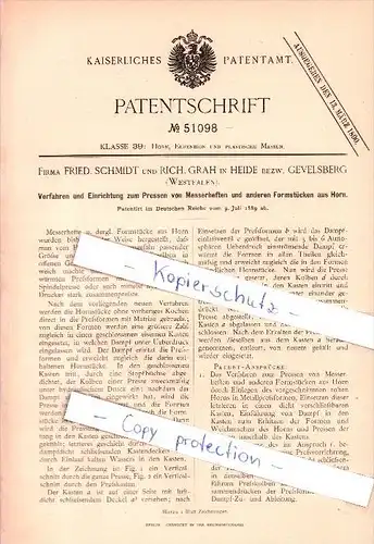 Original Patent - Fried. Schmidt und R. Grah in Heide , 1889 ,  Verfahren zum Pressen v. Messerheften !!