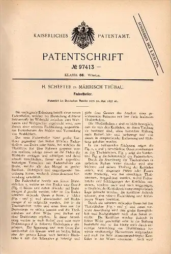 Original Patent - H. Schefter in Mährisch Trübau / Moravská Trebová , 1897 , Fadenteller für Weberei , Weber !!!