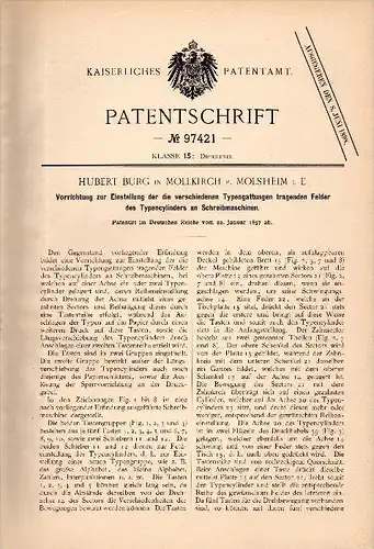 Original Patent - Hubert Burg dans Mollkirch b. Molsheim i.E. Dispositif pour machine à écrire , l'impression de livres