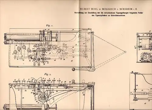 Original Patent - Hubert Burg dans Mollkirch b. Molsheim i.E. Dispositif pour machine à écrire , l'impression de livres