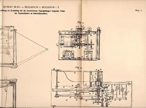 Original Patent - Hubert Burg dans Mollkirch b. Molsheim i.E. Dispositif pour machine à écrire , l'impression de livres