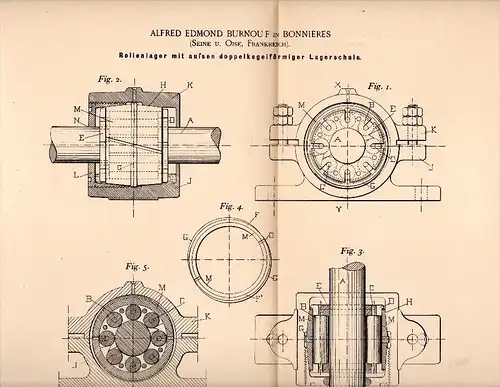 Original Patent - A.E. Burnouf dans Bonnieres-sur-Seine , 1899 , Les roulements à rouleaux à double coque de palier !!!