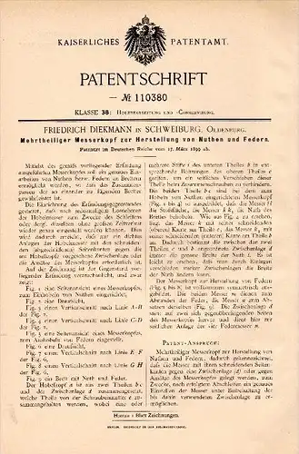 Original Patent - Friedrich Diekmann in Schweiburg b. Jade , 1899 , Messerkopf für Bretter , Tischlerei , Holz !!!