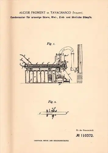 Original Patent - Alcide Froment in Tavagnasco , 1899 , Condensatore per vapori, acidi, zinco, piombo !!!