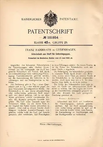 Original Patent - Franz Rammrath in Gudenhagen b. Brilon , 1906 , Getreidepuppen - Schutzdach , Landwirtschaft , Agrar !
