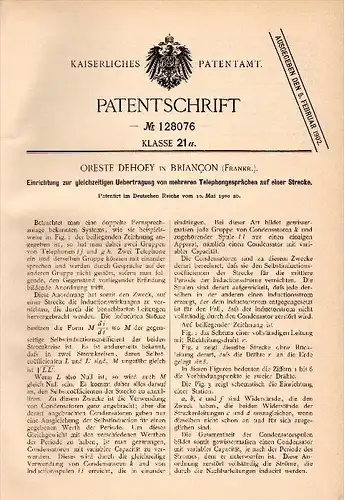 Original Patent - Oreste Dehoey dans Briancon , 1900 , Appareil pour de multiples appels téléphoniques !!!