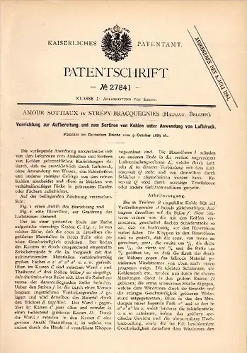 Original Patent - Amour Sottiaux in Strépy-Bracquegnies , 1883 , Aufbereitung von Kohle , Bergwerk , Erz , Hainaut !!!