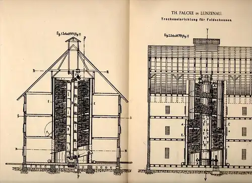Original Patent - Th. Falcke in Lunzenau , 1887 , Trockner für Feldscheune , Scheune , Landwirtschaft !!!