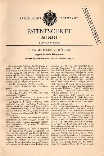 Original Patent - P. Engelhard in Rötha , 1898 , Kelterpresse , Presse !!!