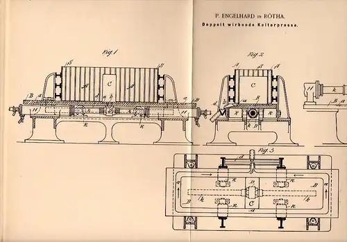 Original Patent - P. Engelhard in Rötha , 1898 , Kelterpresse , Presse !!!