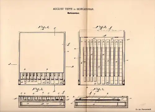 Original Patent - August Teppe in Hofgeismar , 1898 , Ordner für Marken , Briefmarken , Briefmarke !!!