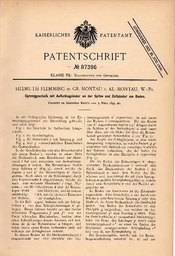 Original Patent - H. Flemming in Groß Montau , Westpreussen , 1895 , Sprenggeschoss , Bombe , Malbork , M&#261;towy Wie