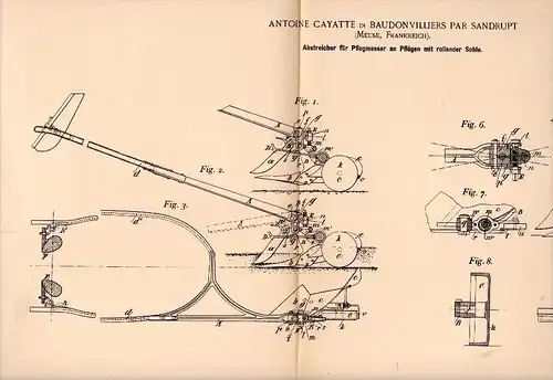 Original Patent - A. Cayatte dans Baudonvilliers par Sandrupt , 1896 , Couteaux pour charrue , agriculture , Meuse !!!
