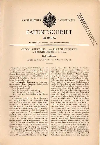 Original Patent - G. Wilscheck und A. Eickhoff in Fröndenberg a.d. Ruhr , 1896 ,  Liniervorrichtung , Architekt !!!