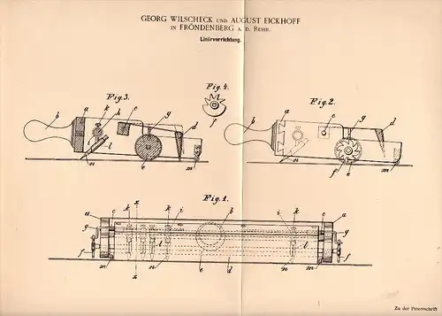 Original Patent - G. Wilscheck und A. Eickhoff in Fröndenberg a.d. Ruhr , 1896 ,  Liniervorrichtung , Architekt !!!
