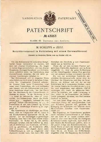 Original Patent - M. Schlepps in Zeitz , 1887 , Heizröhrenkessel , Dampfmaschine !!!