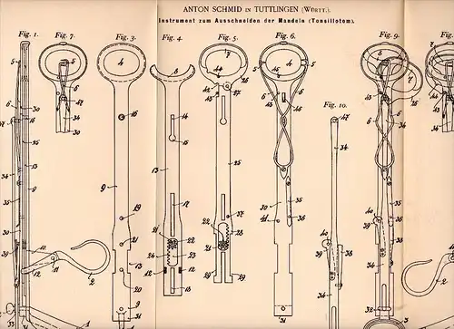 Original Patent - Anton Schmid in Tuttlingen i.Württ., 1892 , Arzt - Instrument für Mandeln , Operation , doctor Cutlery