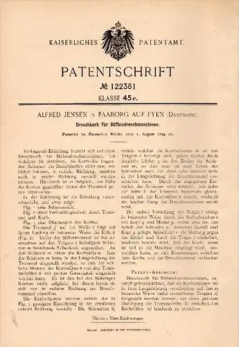 Original Patent - Alfred Jensen in Faarborg auf Fünen , 1899 , Dreschkorb für Dreschmaschine , Agrar , Landwirtschaft !!