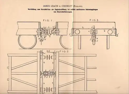 Original Patent - James Leach in Chorley , Lancashire , 1900 , Coupling for railway , train !!!