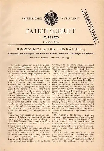 Original Patent - Fernando Diez Ulzurrun in Santona , 1899 ,  Aparato dragado de puertos y canales , puerto !!!